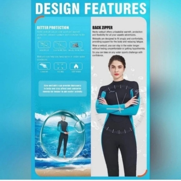 Women's Black and Blue Wetsuit women / youth 3/2mm surfing, diving, neoprene - Picture 3 of 10